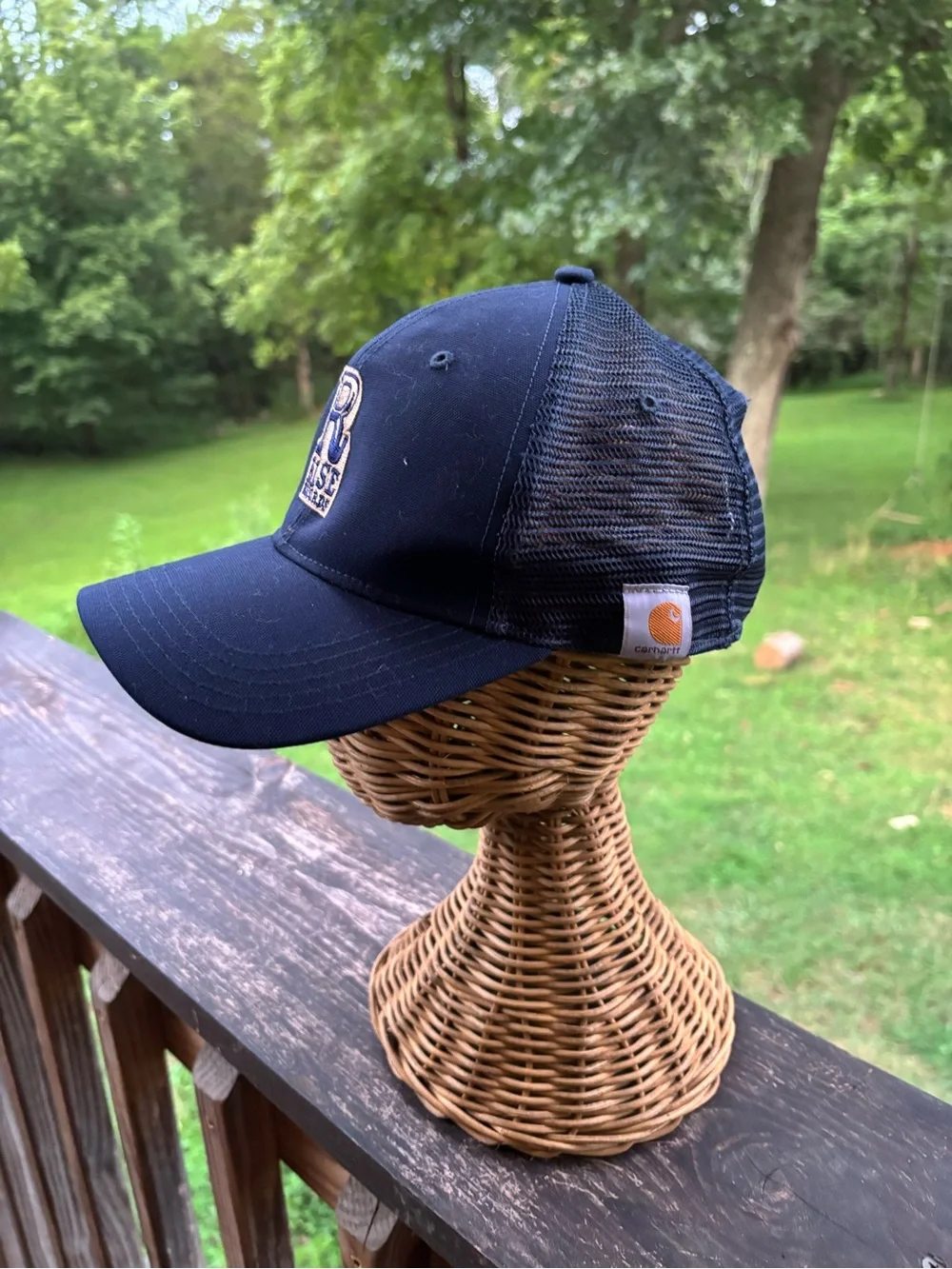 Carhartt Rise Records Trucker Hat Navy Blue Mesh Back Embroidered Logo Cap Metal